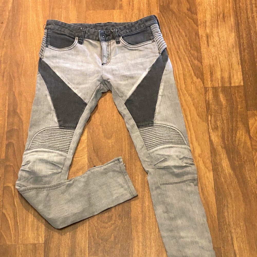 Bcbgmaxazria Jada Moto Women's SIZE 26/31 Skinny Jeans Ankle Zip Black Grey Wash
